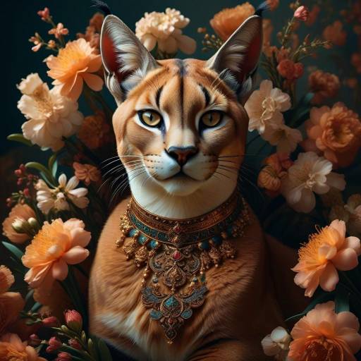 Regal Caracal Among Blooming Flowers