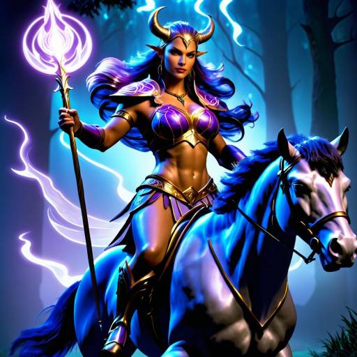 Fantasy Warrior Woman on Horse with Magic Staff