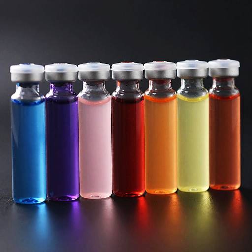 Colorful vials with vibrant liquids