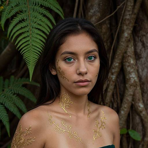 Photorealistic Portrait with Gold Filigree Tattoos