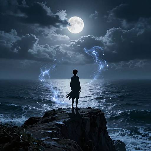 Pixu on Moonlit Cliff Silhouette