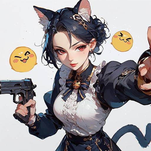 Neko Shooter: Cat-Eared Handgun Stare
