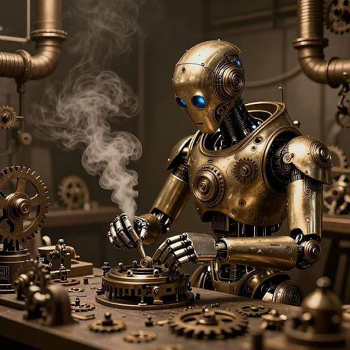 Steampunk Android Assembling Mechanical Parts