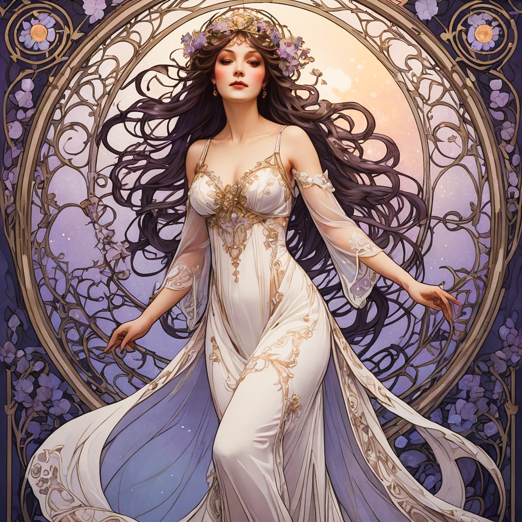 Art Nouveau Bride-to-Be in Twilight Haze