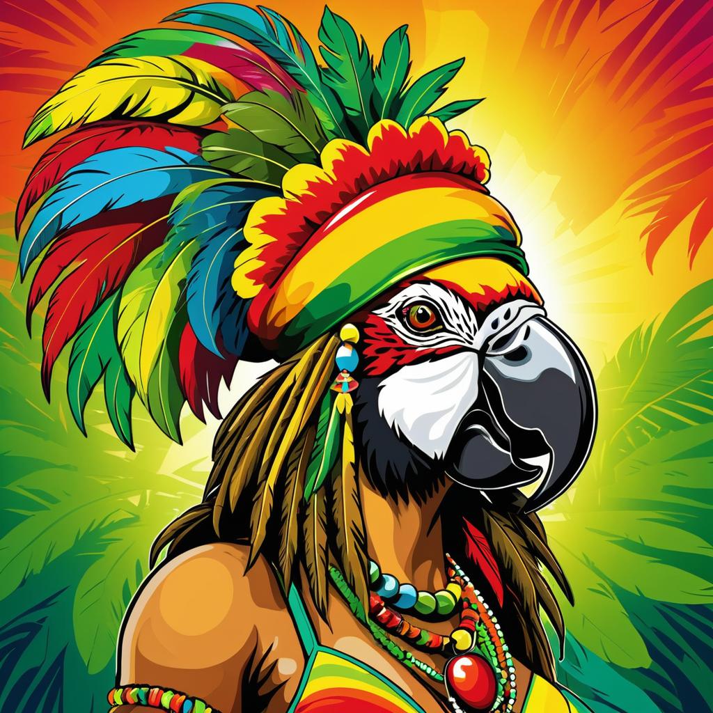 Vibrant Rastafarian Parrot Pin-Up Art