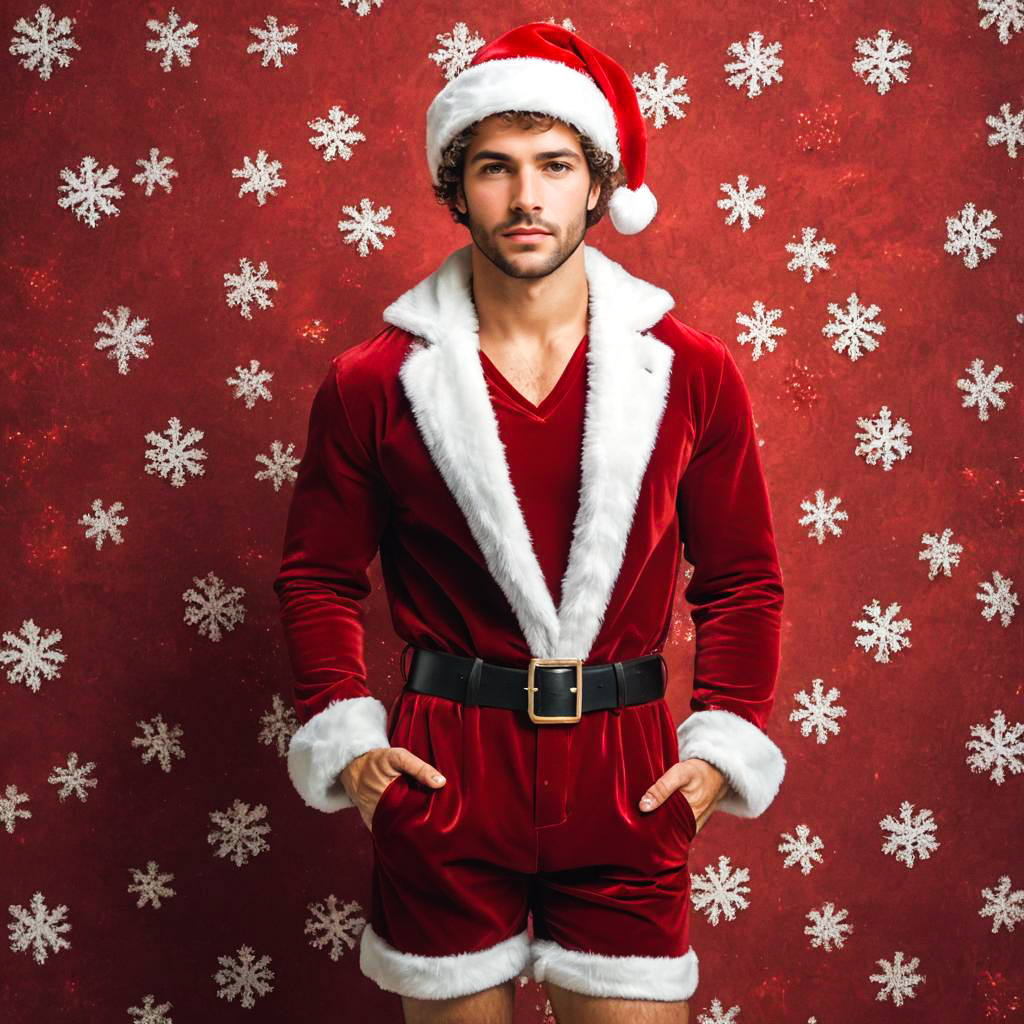 Festive Confident Young Man in Santa Outfit