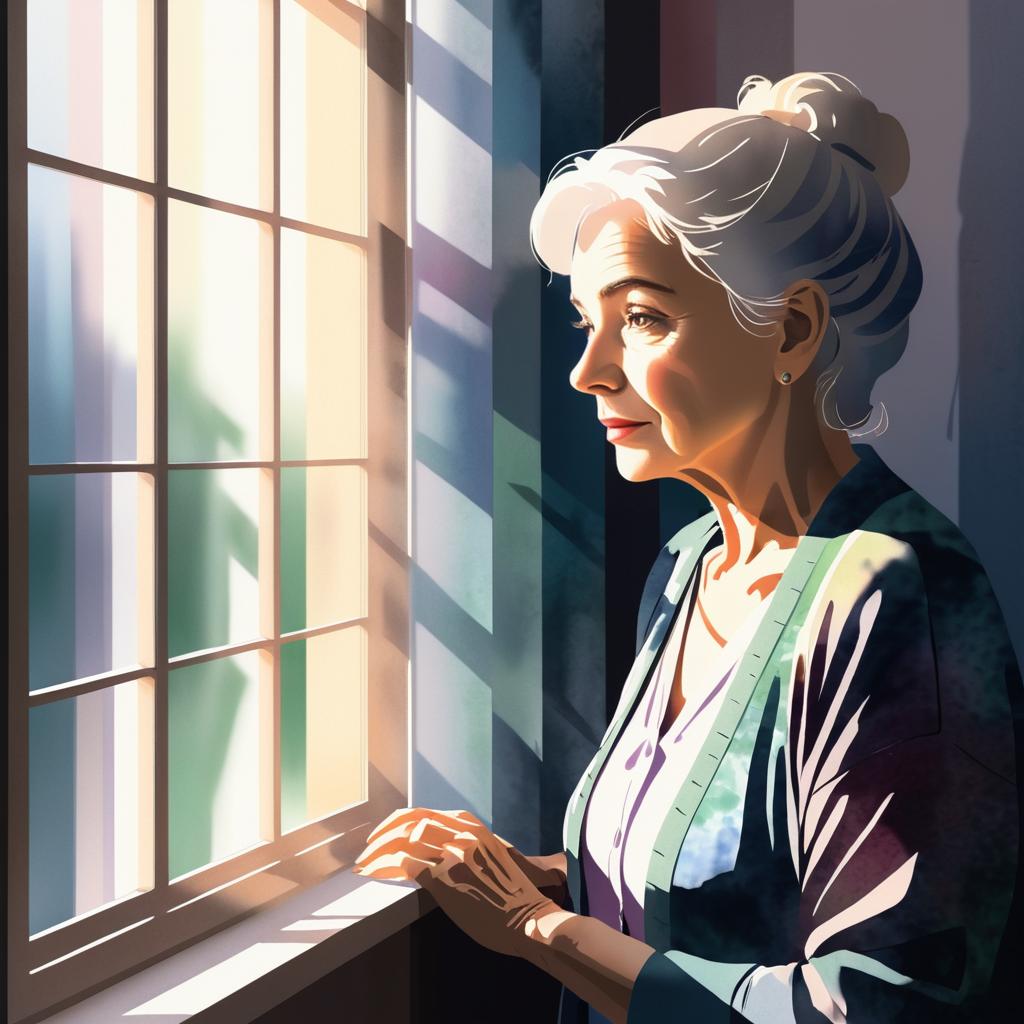 Elderly Woman Portrait in Dynamic Watercolor