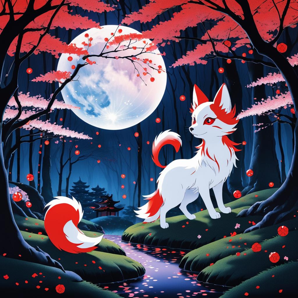 Whimsical Kitsune in Twilight Blossoms