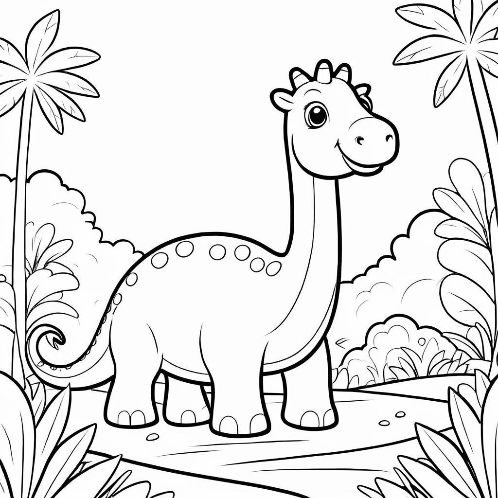 Cute Brontosaurus Coloring Book Illustration