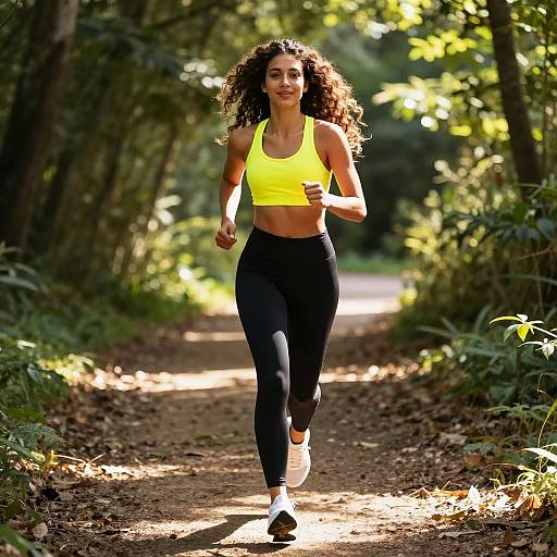 Sunlit Forest Jogging Woman