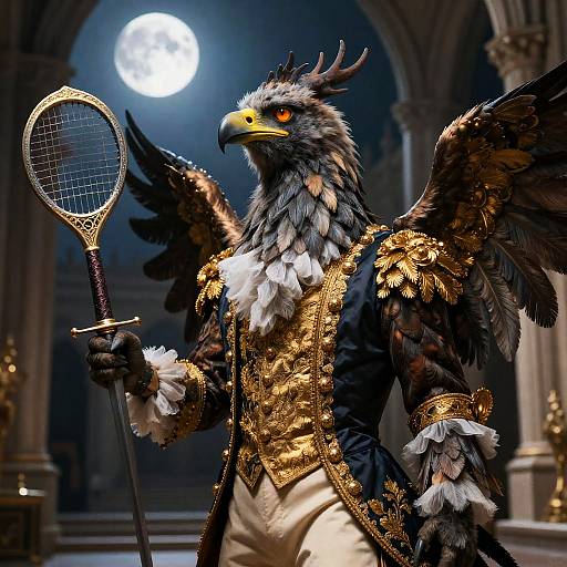 Rococo Gryphon Noble in Moonlit Cathedral