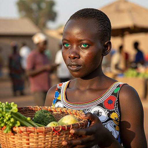 African Woman Holding Basket of Fresh Produce
