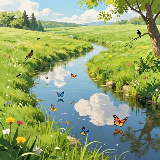 Tranquil Springtime Meadow Brook