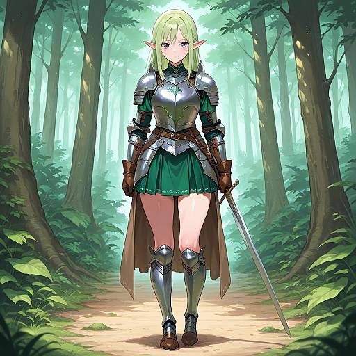Elf Warrior in Forest Armor with Sword