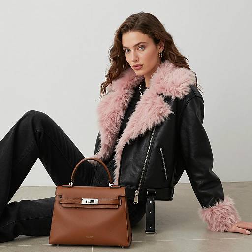 Chic Woman in Leather Jacket Portrait