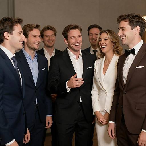 Laughing Group in Formal Attire