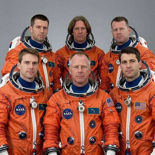 Serious Astronauts in Orange Spacesuits