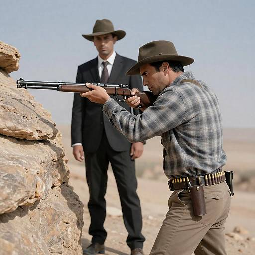 Tense Showdown in the Desert Landscape