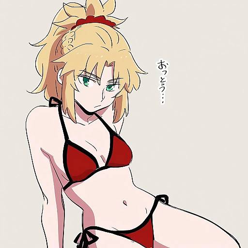 Illustration of Mordred (swimsuit rider) (first ascension) (fate), fate (series) in the style of Asaya minoru