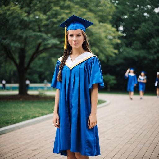 Young Woman in Blue Graduation Gown Outdoors