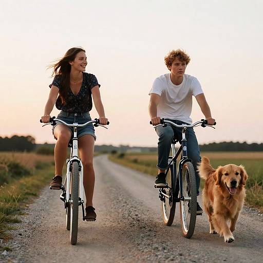 Sunset Bicycle Ride with a Golden Retriever
