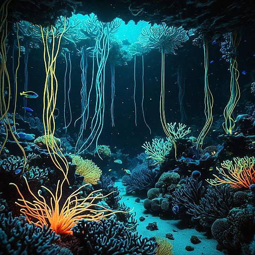 Bioluminescent Coral Ecosystem in Deep Sea Trench