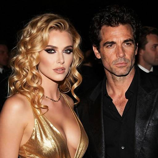 Glamorous Couple in Dimly Lit Setting