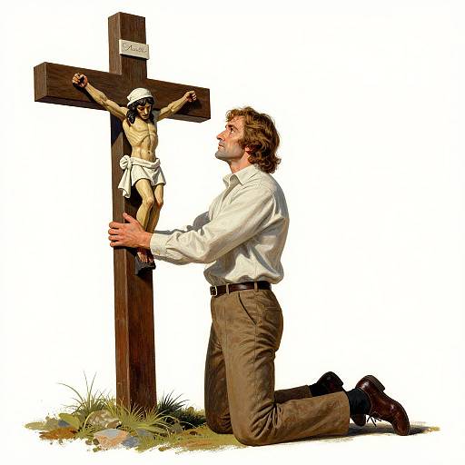 1970s Illustrated Christian Cross Portrait