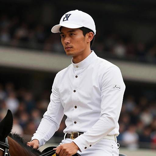 Man in White Equitation Outfit Riding Horse