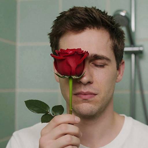 Man with Rose and Showerhead Composition