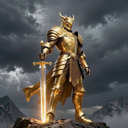Golden Dragonborn Paladin on Mountain