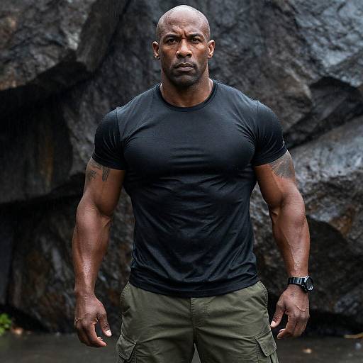 Muscular Man Standing in Rain