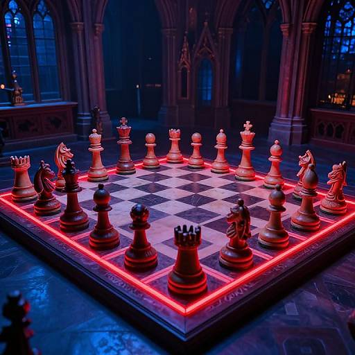 Neon-Lit Gothic Giant Chessboard