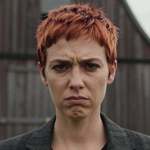 Hyperrealistic Portrait of Woman with Copper Blunt Haircut