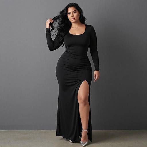 Elegant Curvy Woman in Black Gown