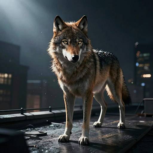 Neo-Noir Anthropomorphic Wolf Rooftop