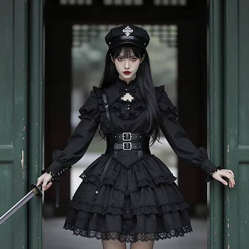 Gothic Lolita Warrior in Doorway