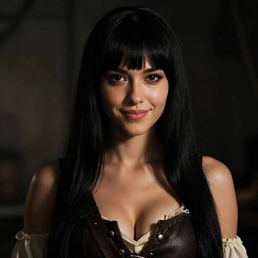 Smiling Pirate Woman with Black Hair