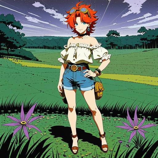 Charming Girl in Serene Meadow Scene
