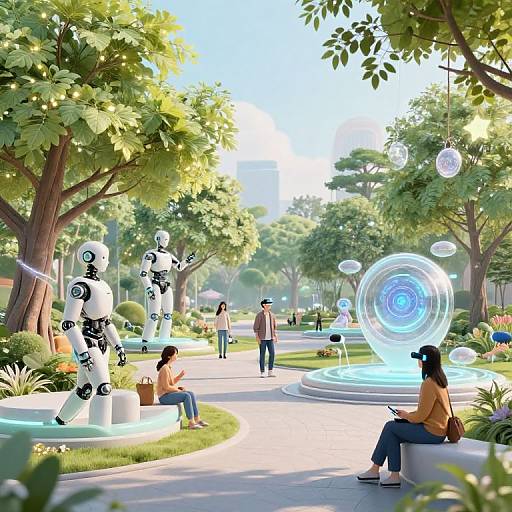 Serene Futuristic Park with AI