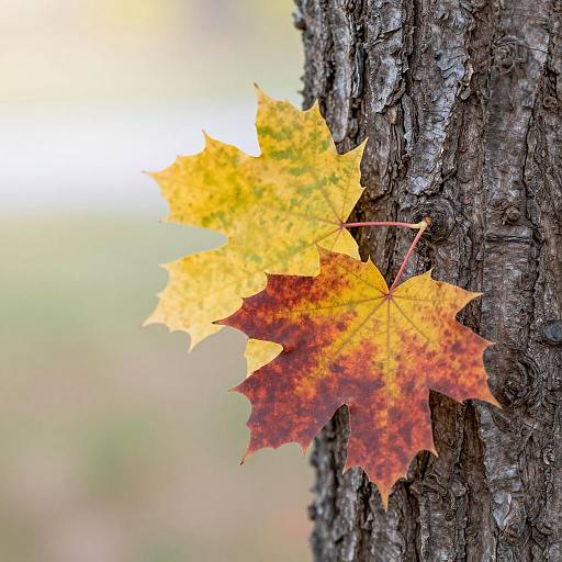 Vibrant Autumn Leaves on Textured Bark