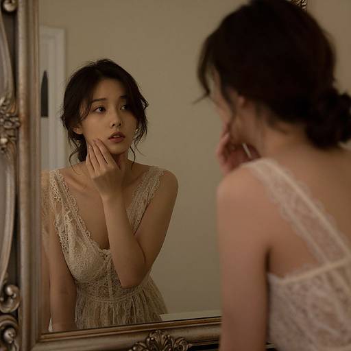 Contemplative Woman in Lace Dress