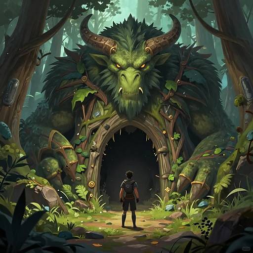 Person Facing Beast Monster Hideout Entrance