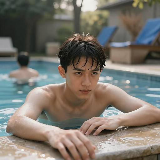 Intense Moment by the Poolside