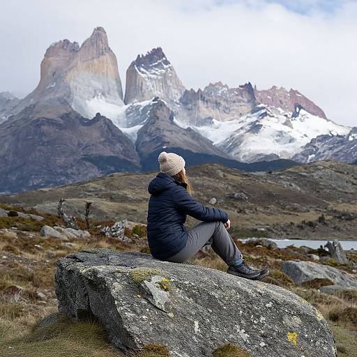 Woman Sitting on Patagonia Rock