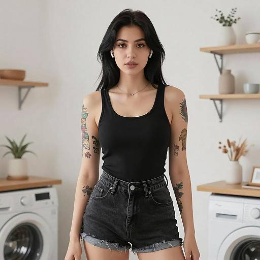 Young Woman with Tattoos in Bright Room