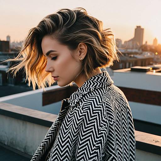 Trendy Zigzag Hairstyle on Sunset Rooftop