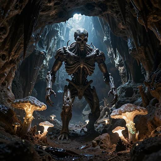 Bioluminescent Fossil Caverns in Dusk