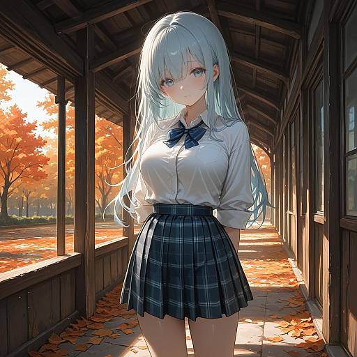 Autumn Girl with Plaid Skirt