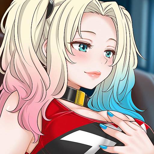 Illustration of Harley quinn, dc comics in the style of Guin guin